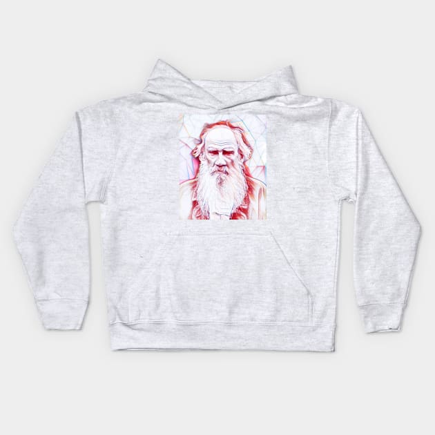 Leo Tolstoy Portrait | Leo Tolstoy Artwork Line Art Kids Hoodie by JustLit